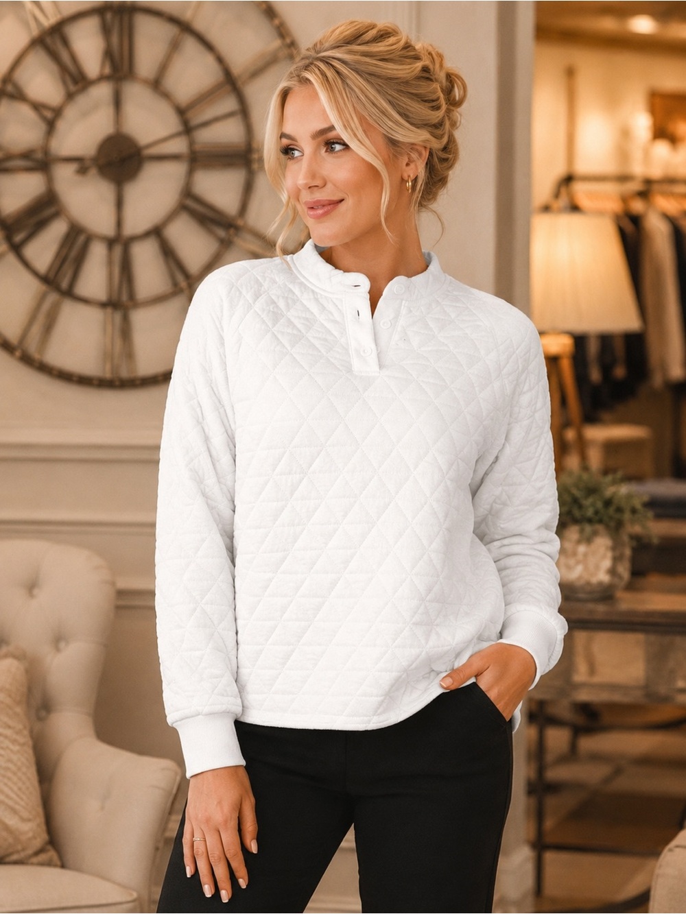 NWT Sanctuary White Quilted Crewneck Sweatshirt